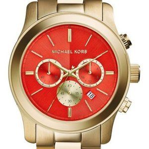 MICHAEL KORS Runway Oversized Gold/Orange Women’s Chrono Watch 45mm MK5930 NEW